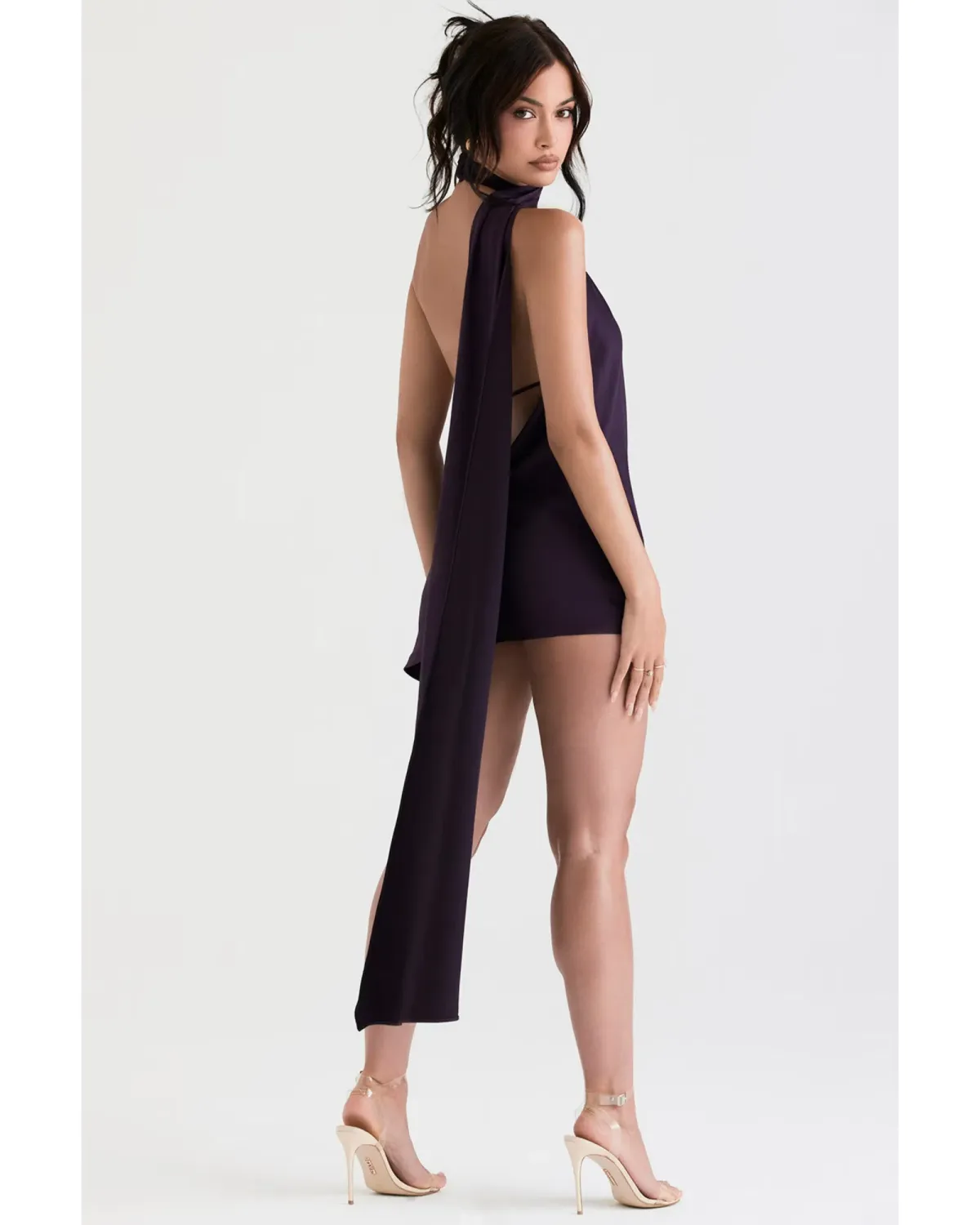 House Of CB Aida Asymmetric Wrap Neck Dress Night Shade Size S / AU 8 - Image 4