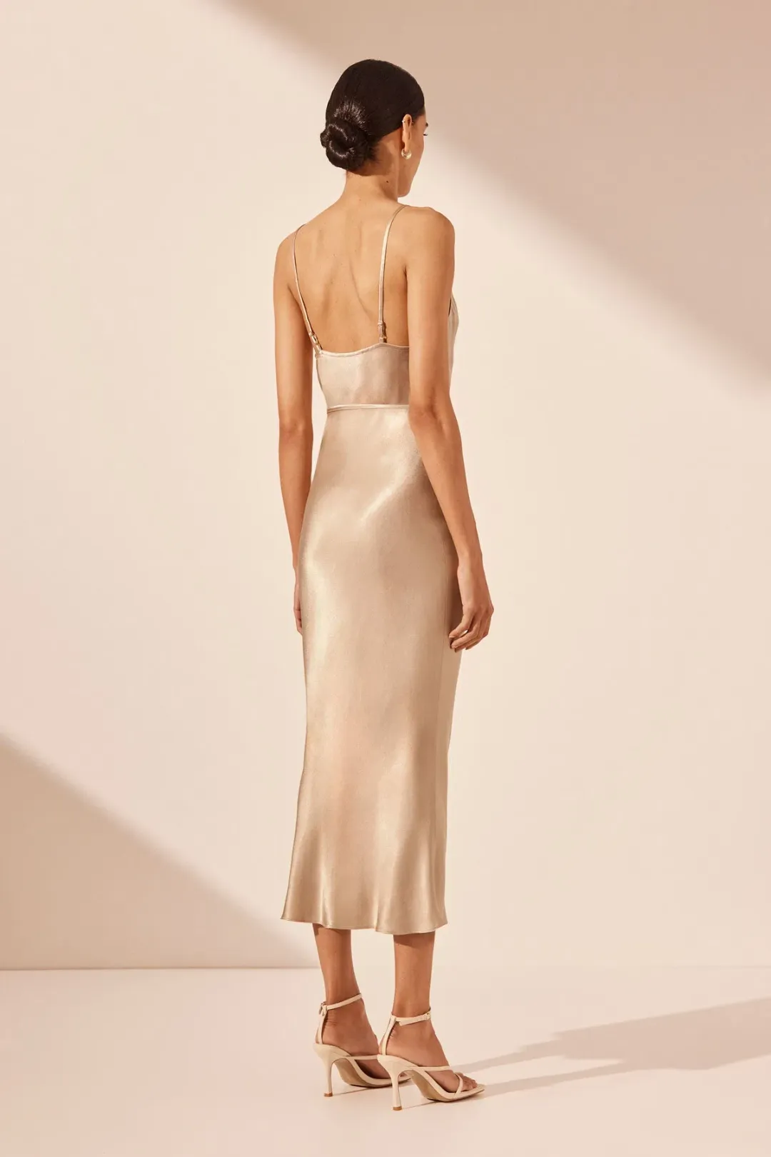 Shona Joy La Lune Bias Cowl Midi Dress Gold Size AU 10 for rent on The Volte - main image