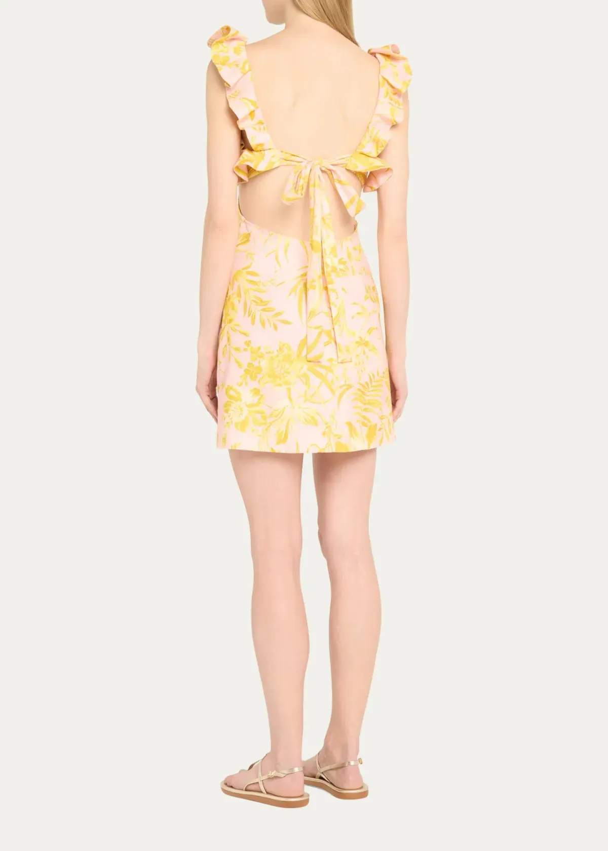 Zimmermann Golden Ruffle Mini Dress Pink/Gold Floral Size 0 / AU 8 - Image 2