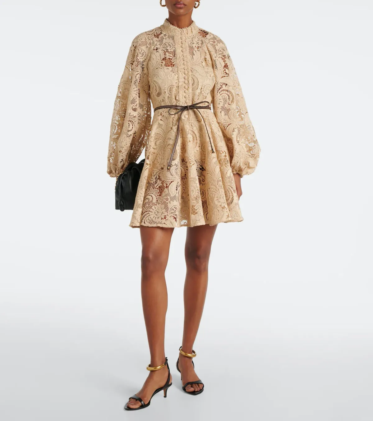 Zimmermann Waverly Lace Mini Dress Taupe Size 1 / AU 10 for rent on The Volte - main image
