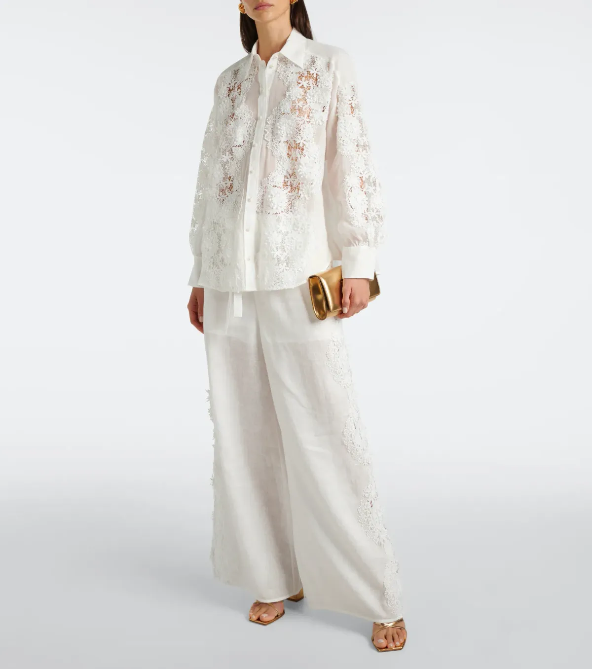 Zimmermann Halliday Lace Flower Shirt Size 0P and Pant Size 0 Set Ivory - Image 1