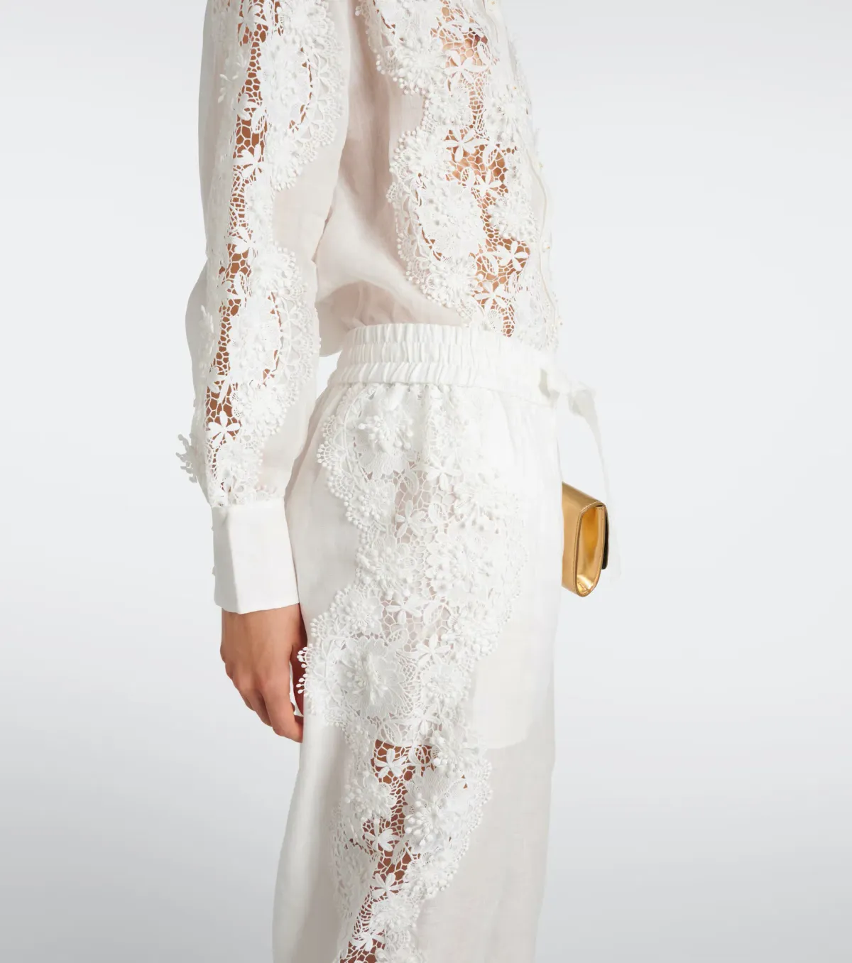 Zimmermann Halliday Lace Flower Shirt Size 0P and Pant Size 0 Set Ivory - Image 2