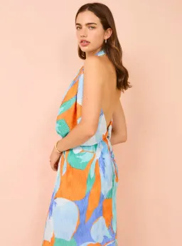 Lidee Riviera Sleeveless Gown In Capri Print Orange Size 6 for rent on The Volte - image 3