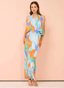 Lidee Riviera Sleeveless Gown In Capri Print Orange Size 6 for rent on The Volte - image 1