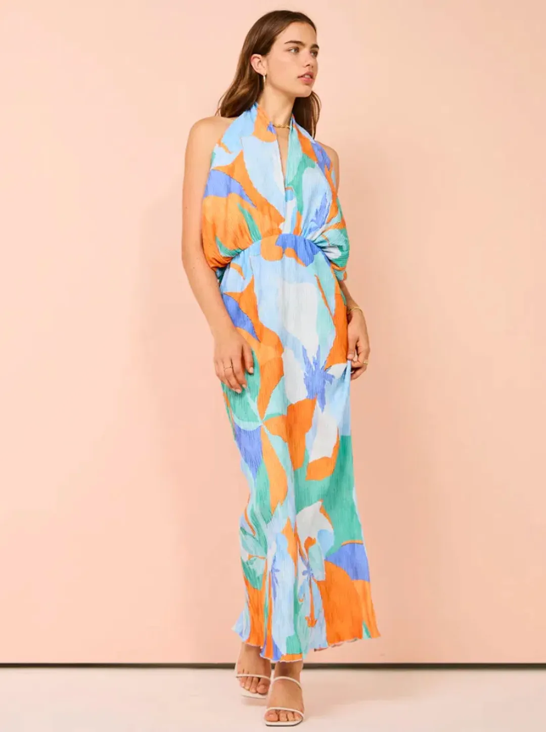 Lidee Riviera Sleeveless Gown In Capri Print Orange Size 6 for rent on The Volte - main image
