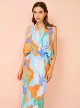 Lidee Riviera Sleeveless Gown In Capri Print Orange Size 6 for rent on The Volte - image 2