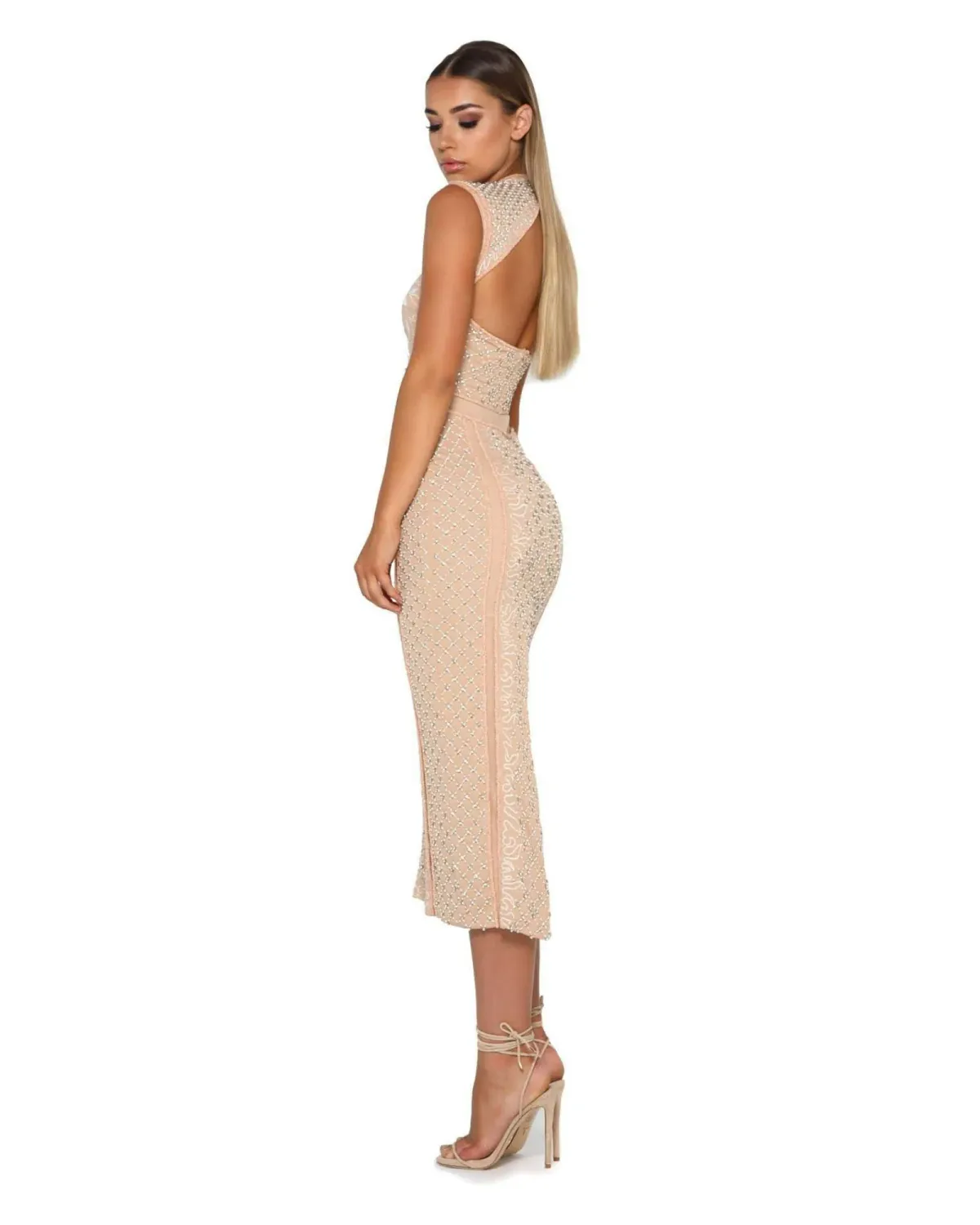 Portia & Scarlett Balmain Midi Dress Nude Size AU 10 - Image 4