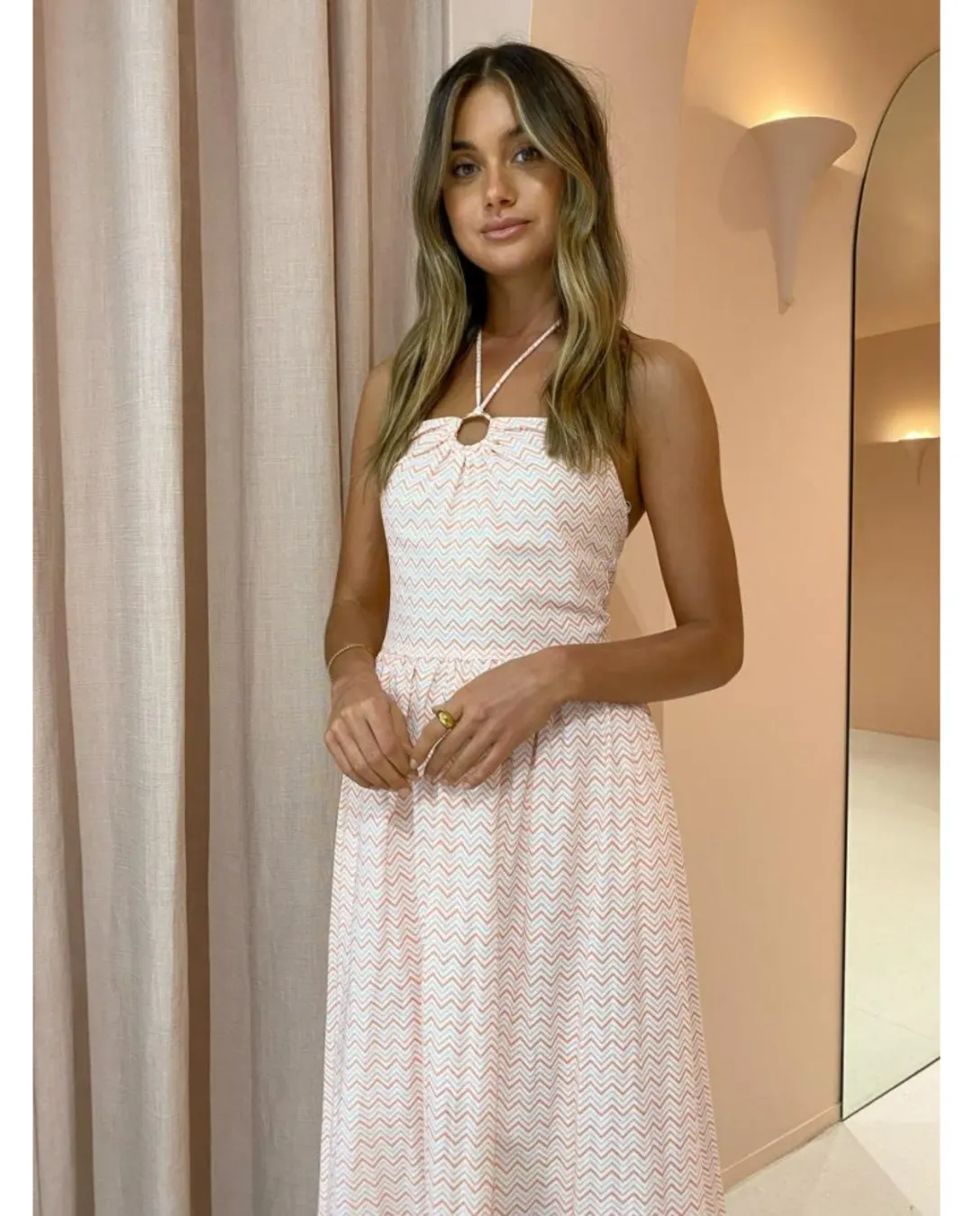 By Nicola Canary Maxi Dress Melon Chevron Size AU 14 for rent on The Volte - main image