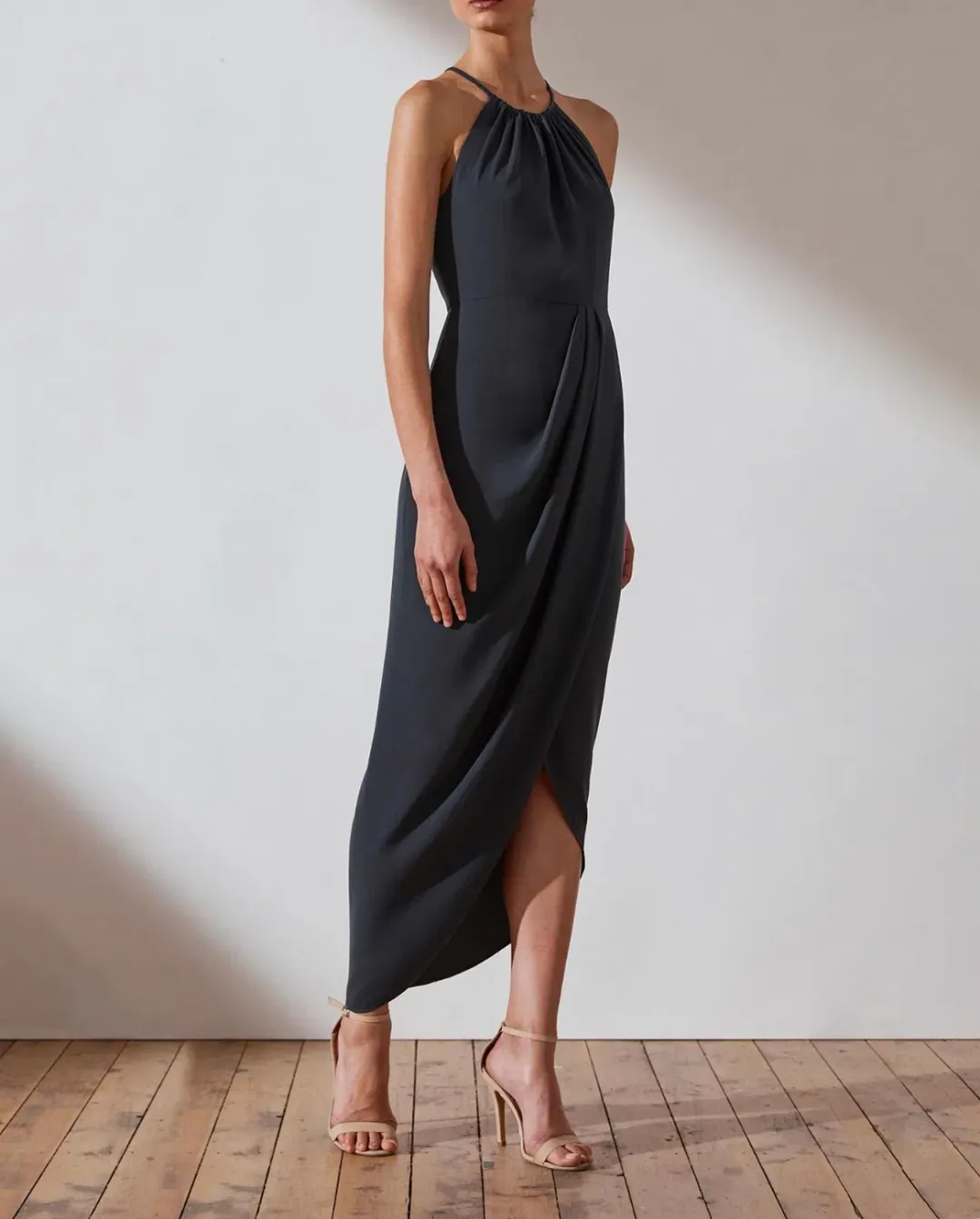 Shona Joy Core High Neck Ruched Dress in Charcoal Size AU 16 for rent on The Volte - main image
