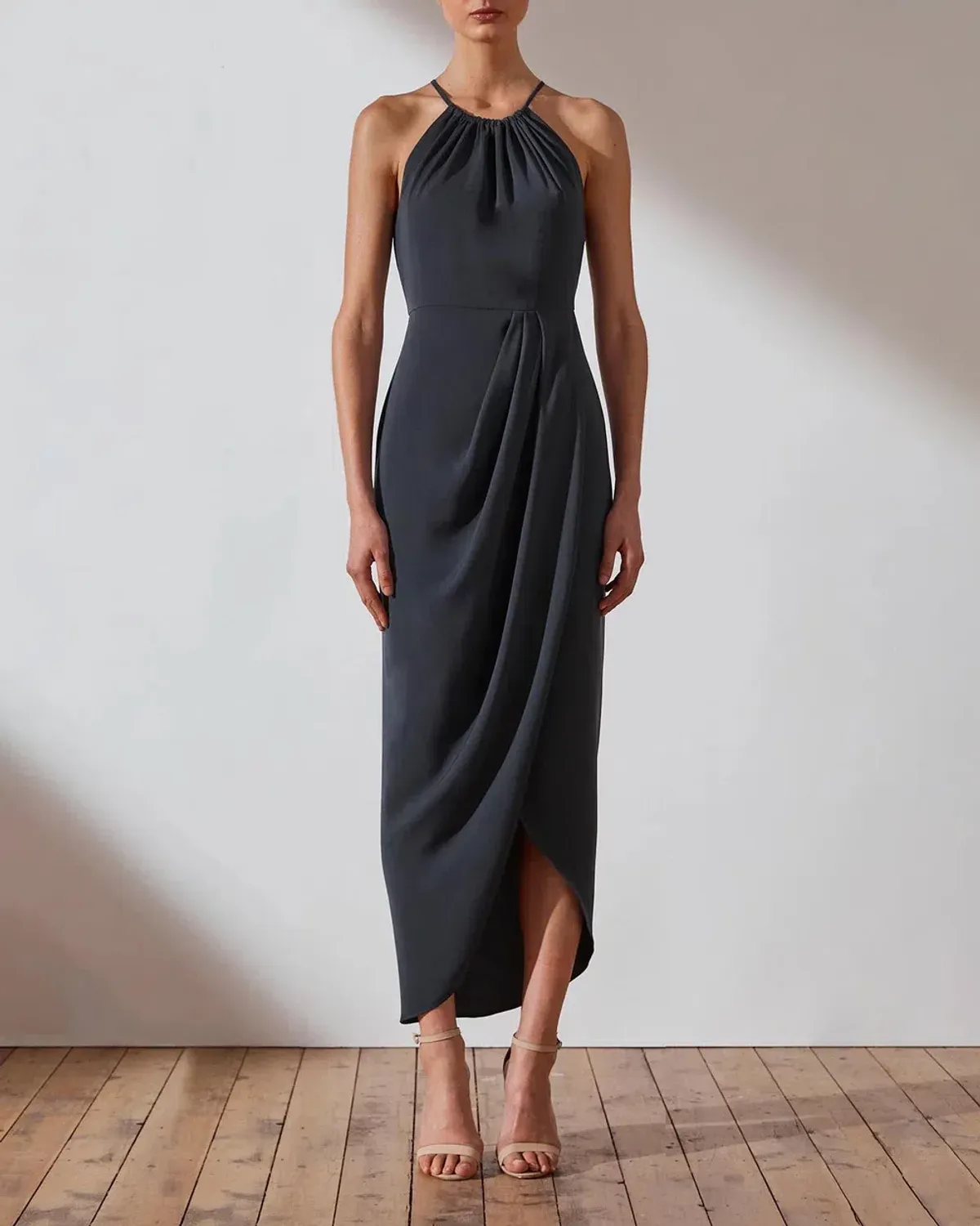 Shona Joy Core High Neck Ruched Dress in Charcoal Size AU 16 - Image 2