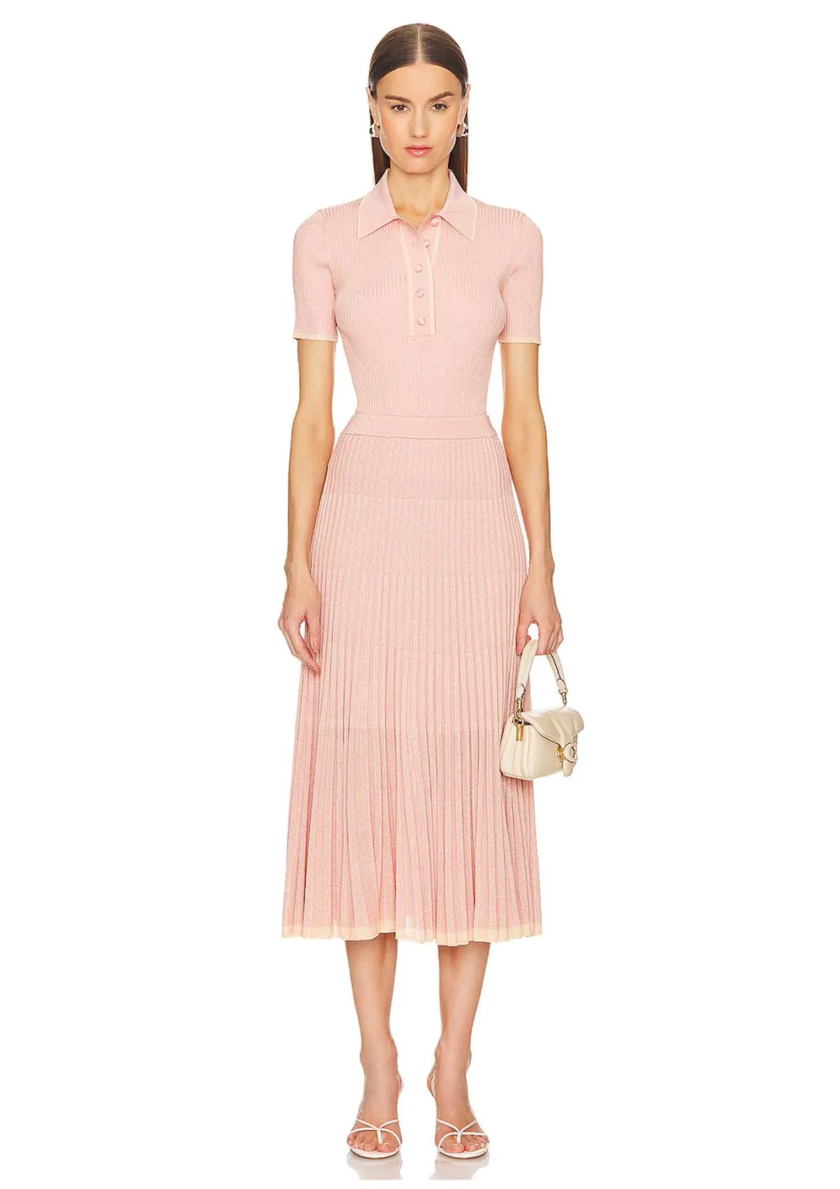 Zimmermann Natura Metallic Polo and Midi Skirt Set Peach Size 0/AU 8 - Image 1
