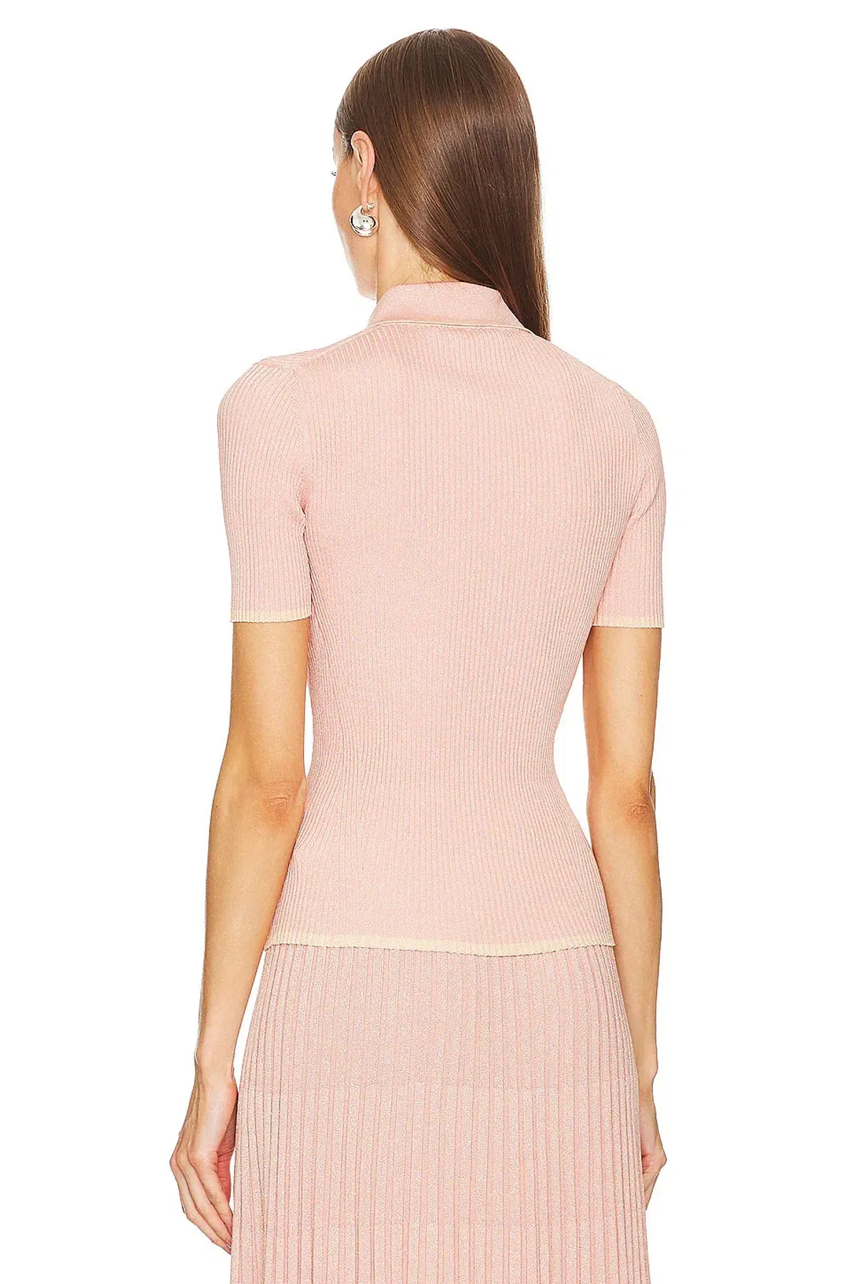 Zimmermann Natura Metallic Polo and Midi Skirt Set Peach Size 0/AU 8 - Image 2