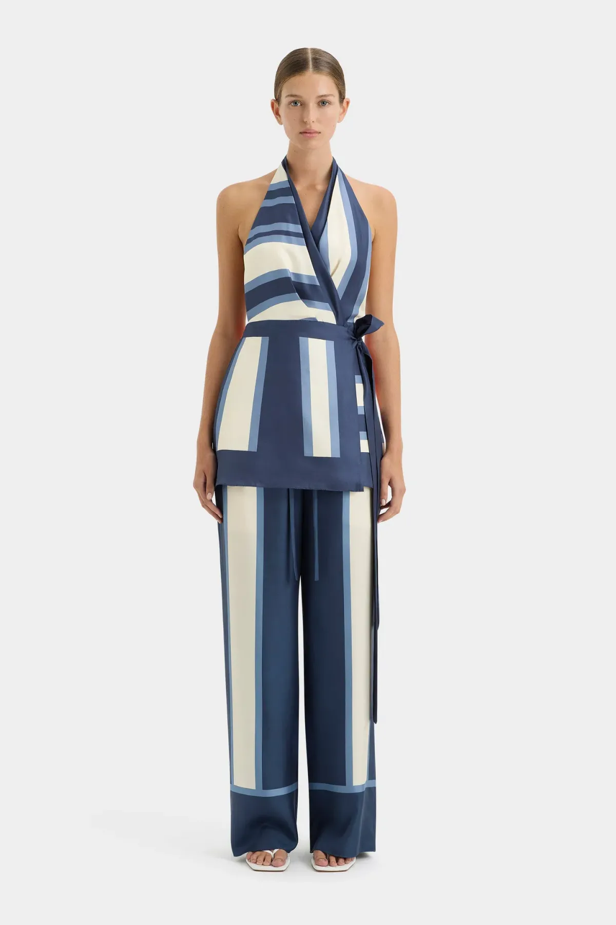 Sir the Label Dazed Wrap Halter Mini and Relaxed Pant Set in Studio Print Size 8 for rent on The Volte - main image