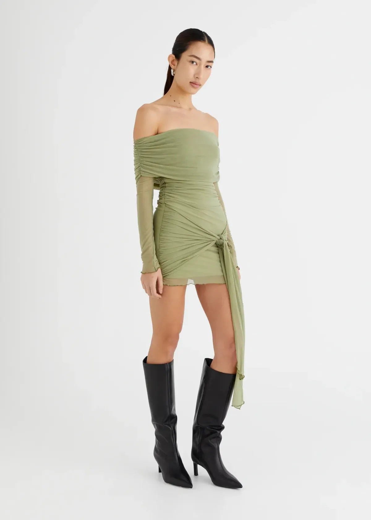 Benni Yasmin Off Shoulder Mini Dress Green Size S/Au 8 for rent on The Volte - main image