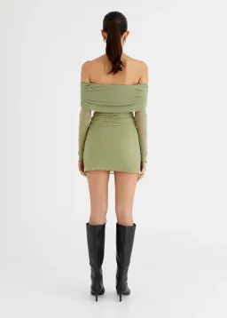 Benni Yasmin Off Shoulder Mini Dress Green Size S/Au 8 for rent on The Volte - image 5