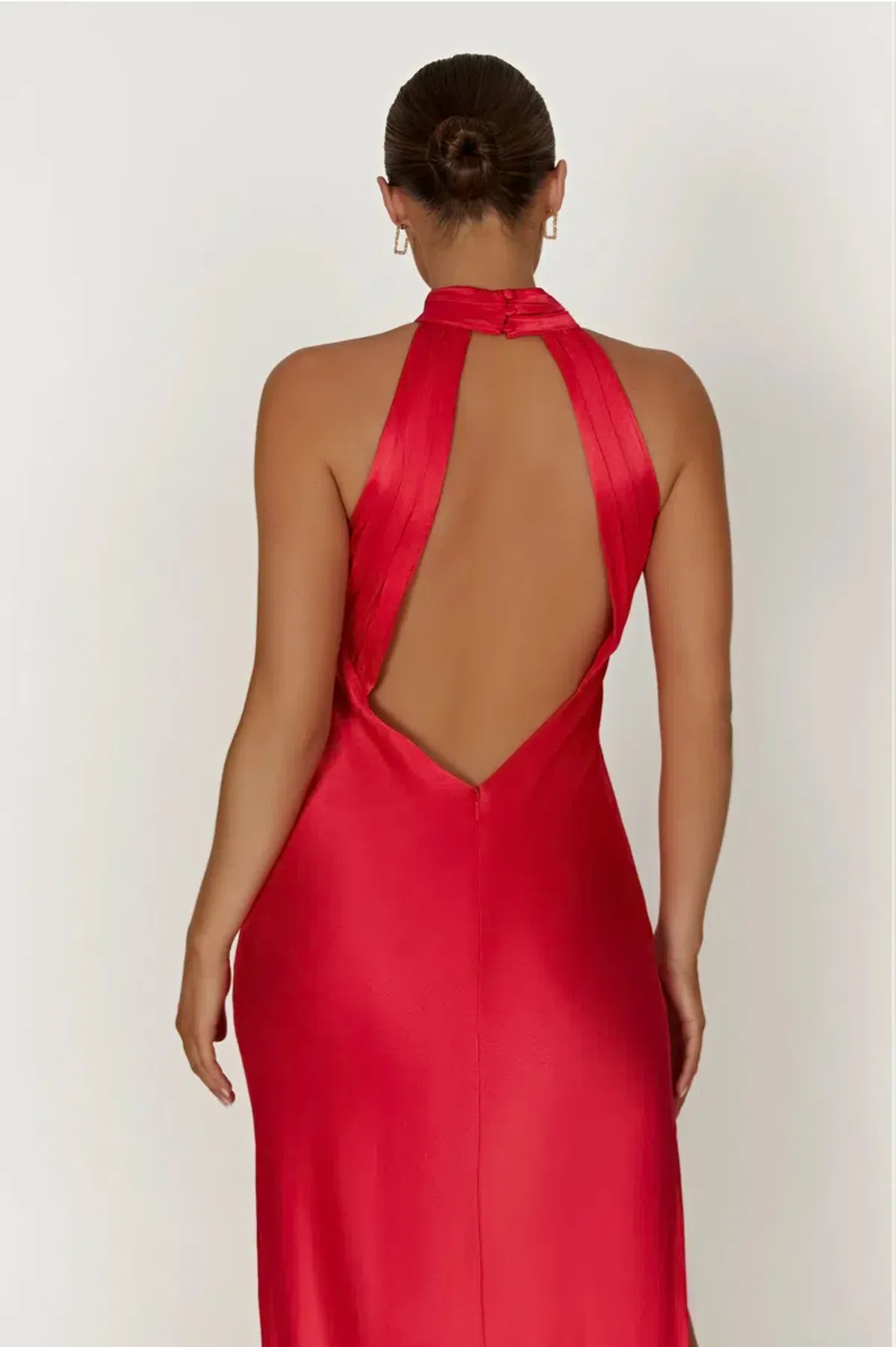 Meshki Claire Satin Drape Back Maxi Dress With Split Red Size 8 - Image 2