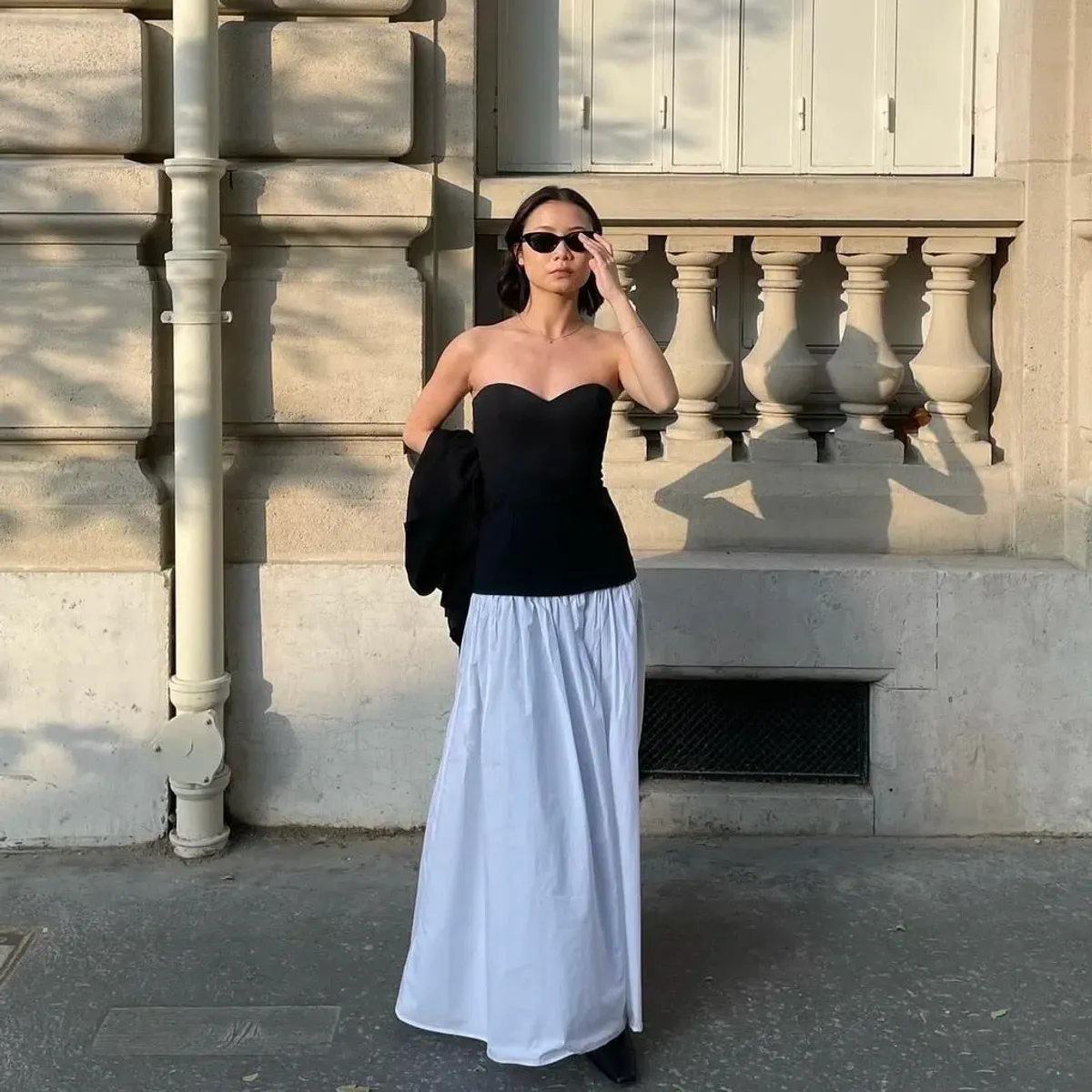 Helsa Faille Colorblock Midi Dress Black/White Size 8 for rent on The Volte - main image