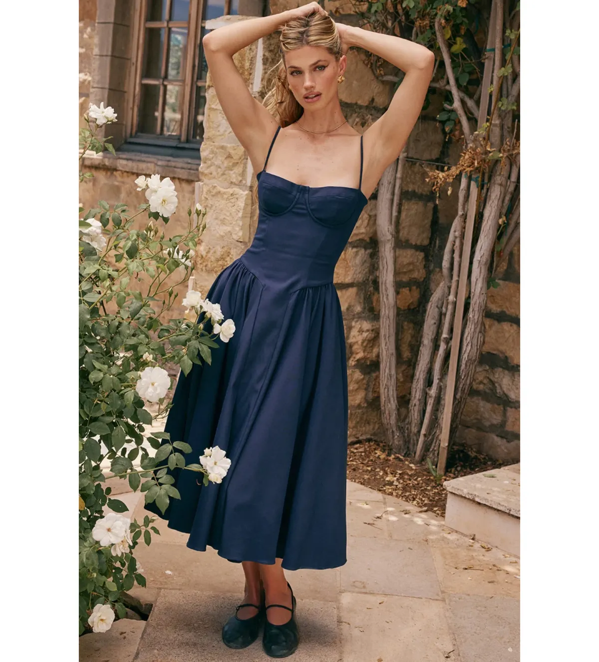 House of CB Samaria Corset Sundress Navy Size 6 for rent on The Volte - main image