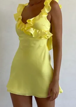 House Of CB Tink Satin Ruffle Mini Dress Buttercup Yellow Size M / AU 10 for rent on The Volte - image 2