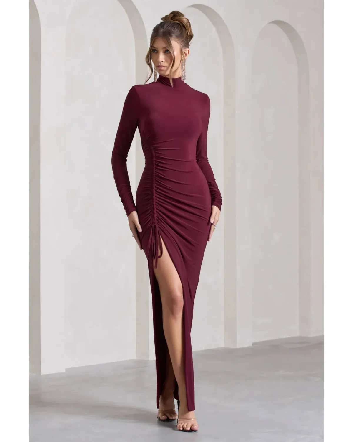 Club L London Lynn Maxi Dress Burgundy Size AU 6 - Image 1