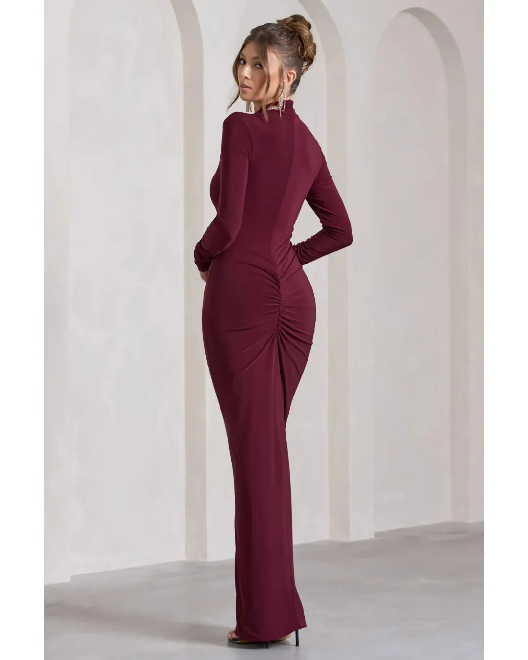 Club L London Lynn Maxi Dress Burgundy Size AU 6 for rent on The Volte - main image