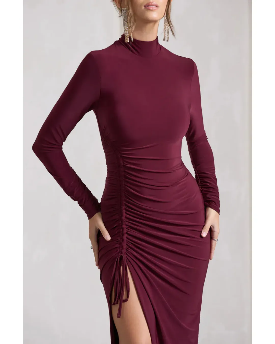 Club L London Lynn Maxi Dress Burgundy Size AU 6 for rent on The Volte - main image
