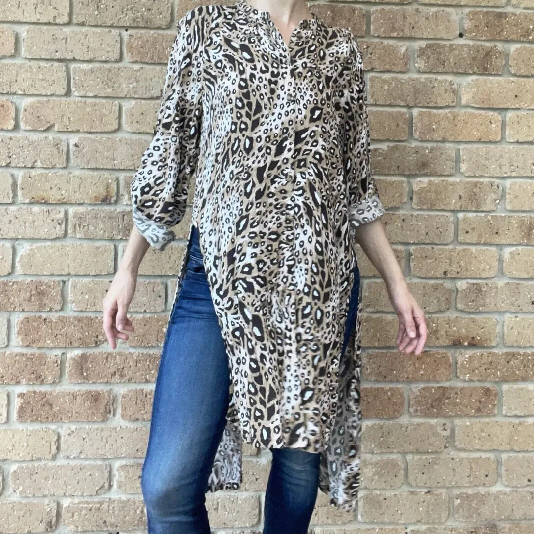 Sass & Bide "Be Kind Rewind" Longline Long Sleeve Blouse Animal Print Size 10 for rent on The Volte - main image