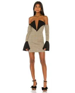 Atoir Sharp Edges Mini Dress Tan, Blue Check & Black Size AU 8 for rent on The Volte - image 1