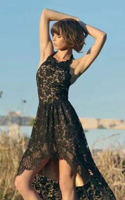 Grace Loves Lace "LBD Collection" French Lace Hi-Lo Halter Dress Black Size 6 for rent on The Volte - image 1