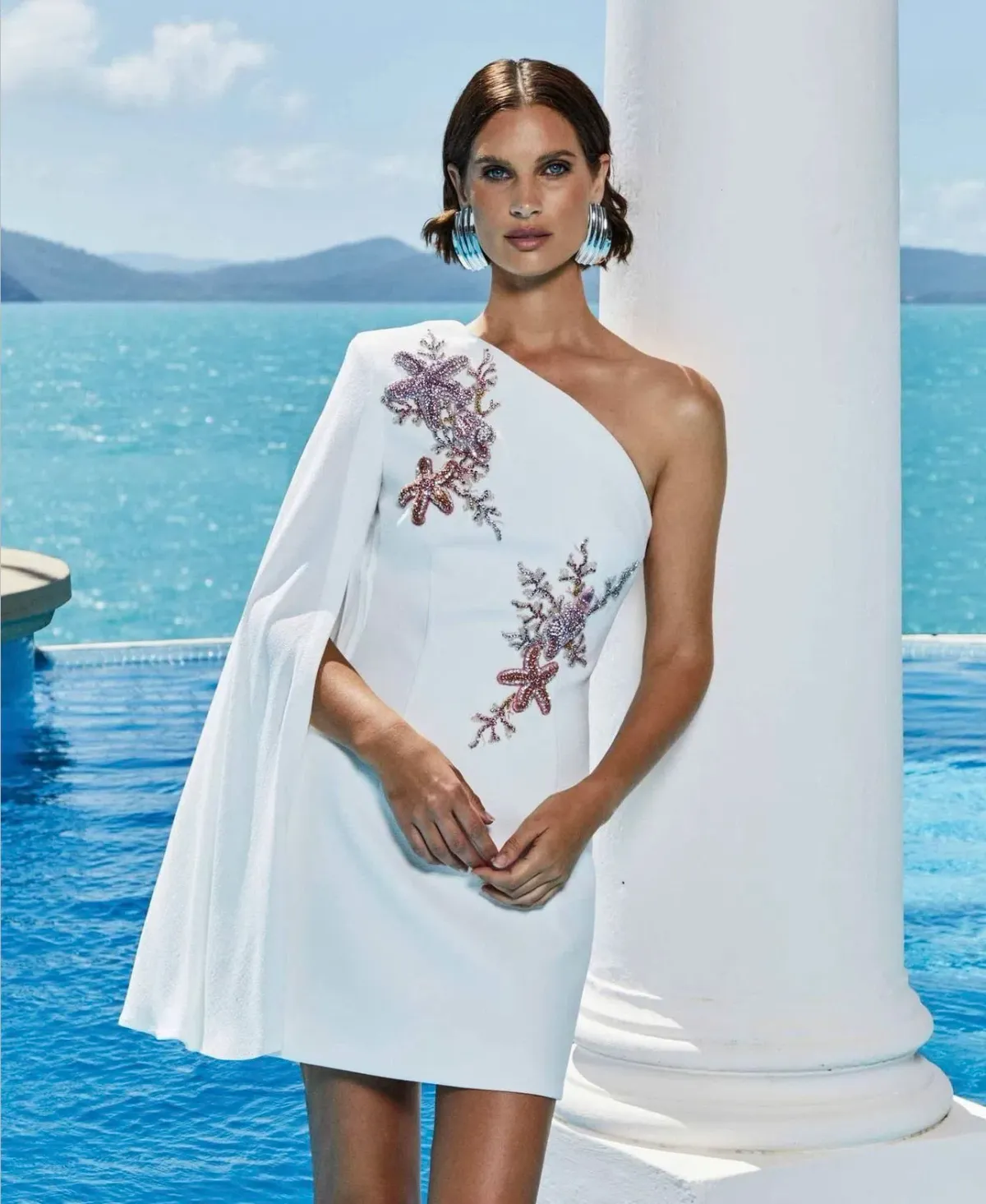 Rebecca Vallance Chantara One Shoulder Mini Dress Ivory Size 10 for rent on The Volte - main image