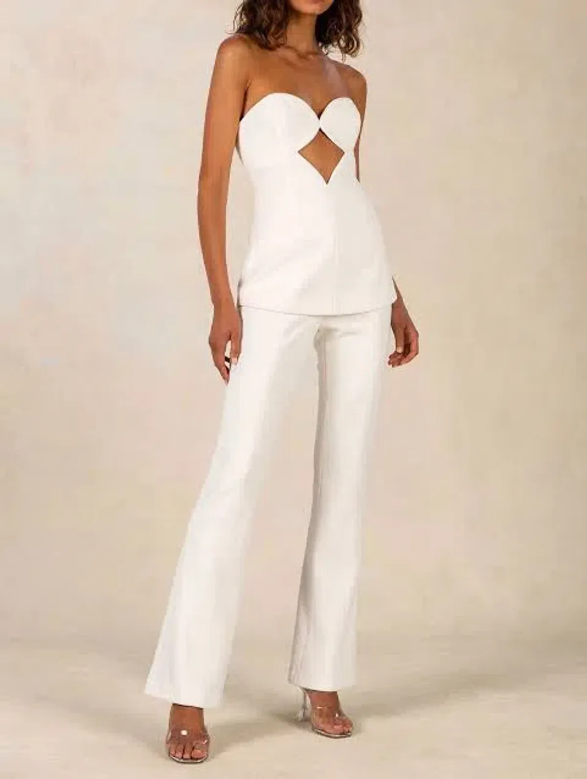 MISHA Britt Bonded Crepe Jumpsuit Ivory Size 8/S for rent on The Volte - main image