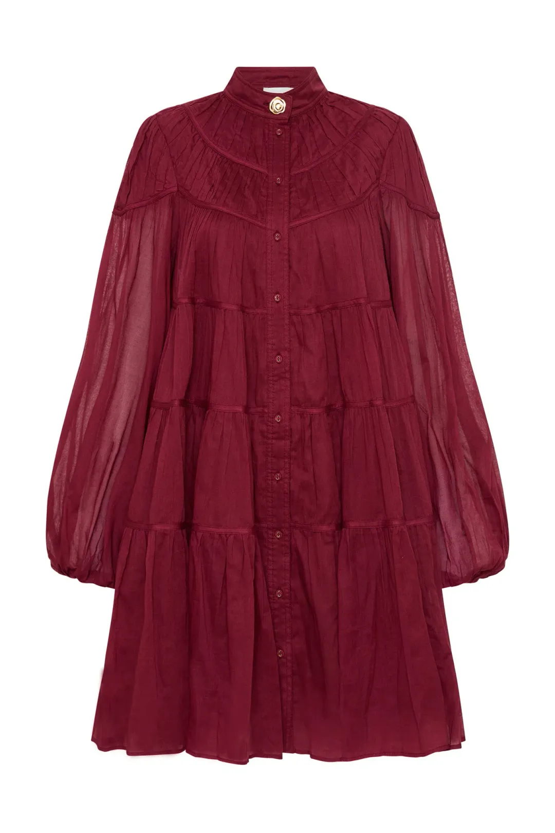 Aje Erika Ruched Tiered Mini Dress Mahogony Red Size 10 for rent on The Volte - main image