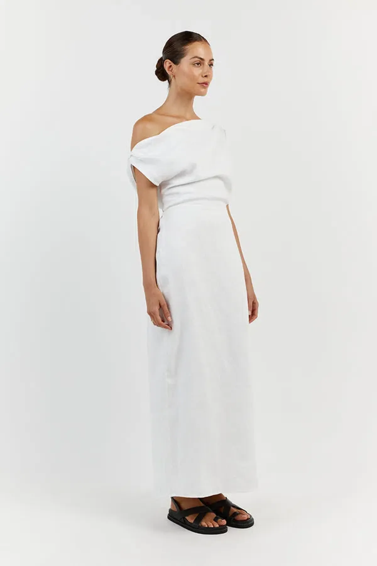 Dissh Cass Linen Asym Midi Dress White Size 8 - Image 2