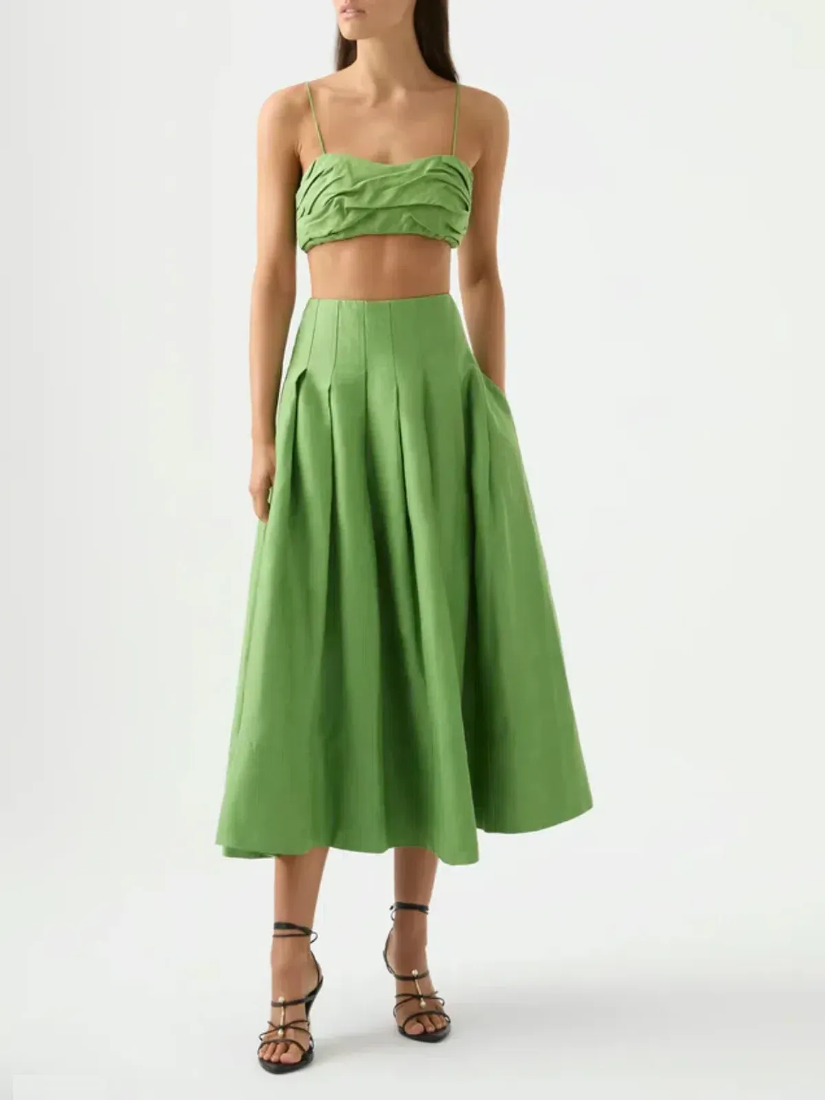 Aje Thea Draped Twist Crop Top and Paradiso Cinched Midi Skirt Set Fern Green Size 8 - Image 5
