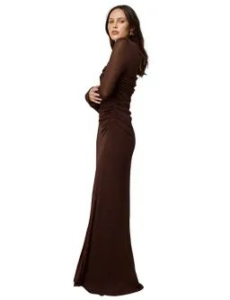 Mon Renn Overlay Sleeved Midi Dress in Chocolate Size 14 for rent on The Volte - image 2