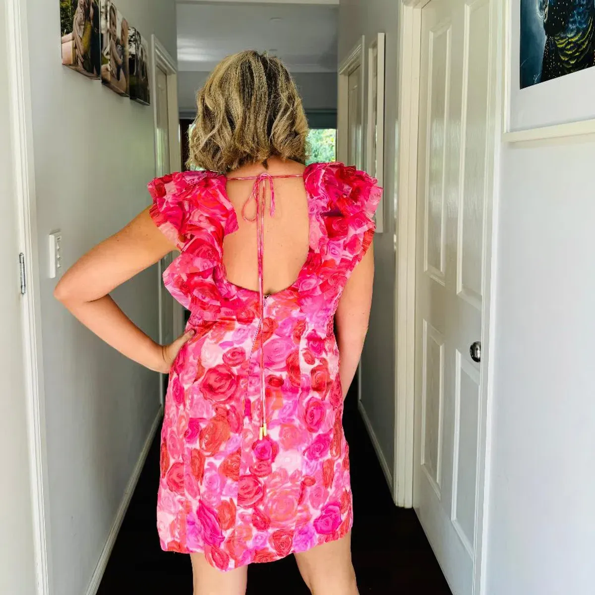 Aje Charmed Plunge Mini Dress Pink Floral Size 14 - Image 3
