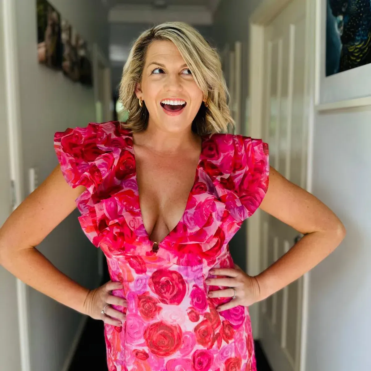 Aje Charmed Plunge Mini Dress Pink Floral Size 14 - Image 4