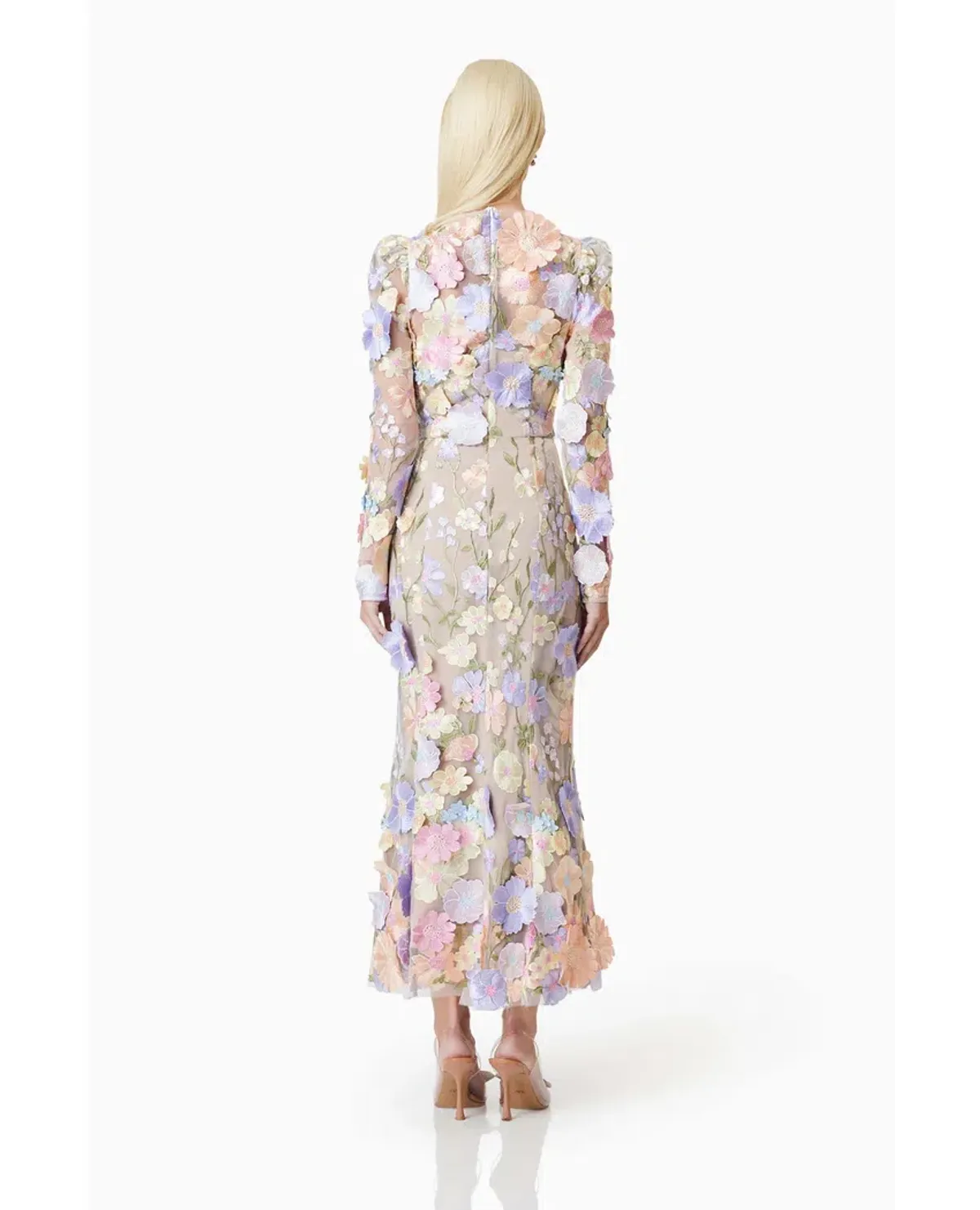 Elliatt Shannon 3D Floral Midi Dress In Purple Floral Size M/ AU 10 - Image 4