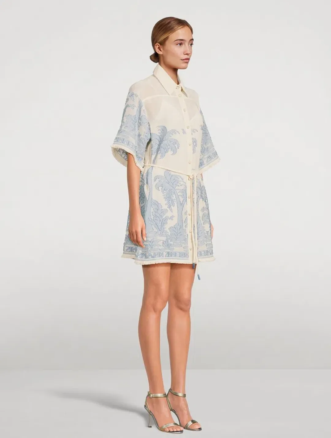 Zimmermann Ottie Palm Mini Dress Cream Blue Size 0/ AU 8 for rent on The Volte - main image