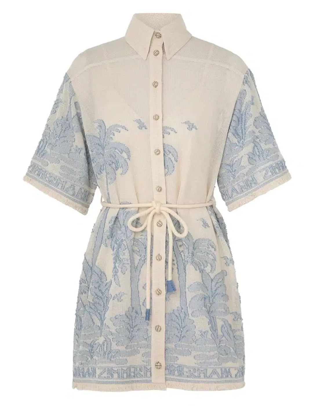 Zimmermann Ottie Palm Mini Dress Cream Blue Size 0/ AU 8 for rent on The Volte - main image