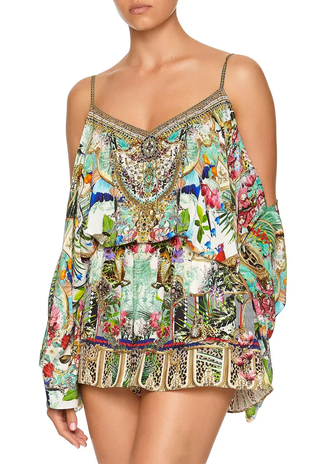 Camilla Franks Drop Shoulder Playsuit Champagne Coast Print Size M /AU 12 for rent on The Volte - main image