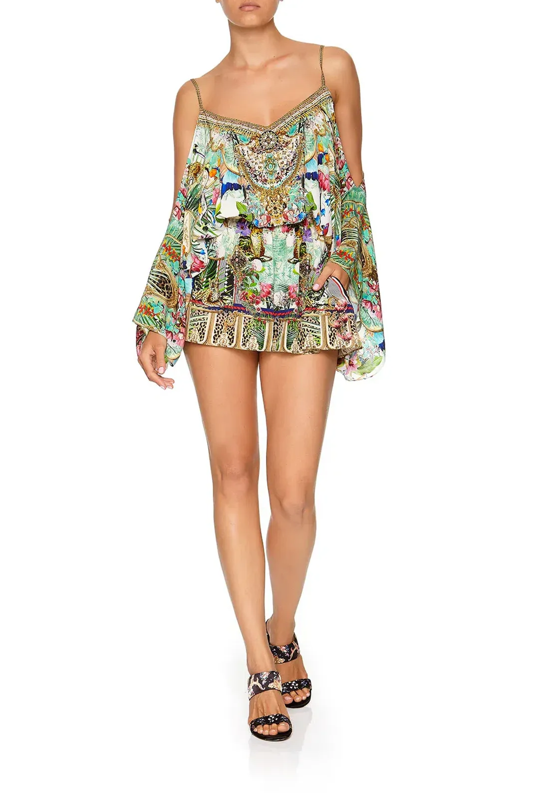 Camilla Franks Drop Shoulder Playsuit Champagne Coast Print Size M /AU 12 for rent on The Volte - main image