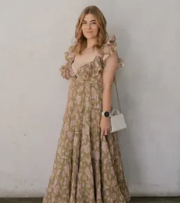 Zimmermann Lovestruck Pleated Gown Olive and Pink Rose Size 3 / AU 10-12 for rent on The Volte - image 6