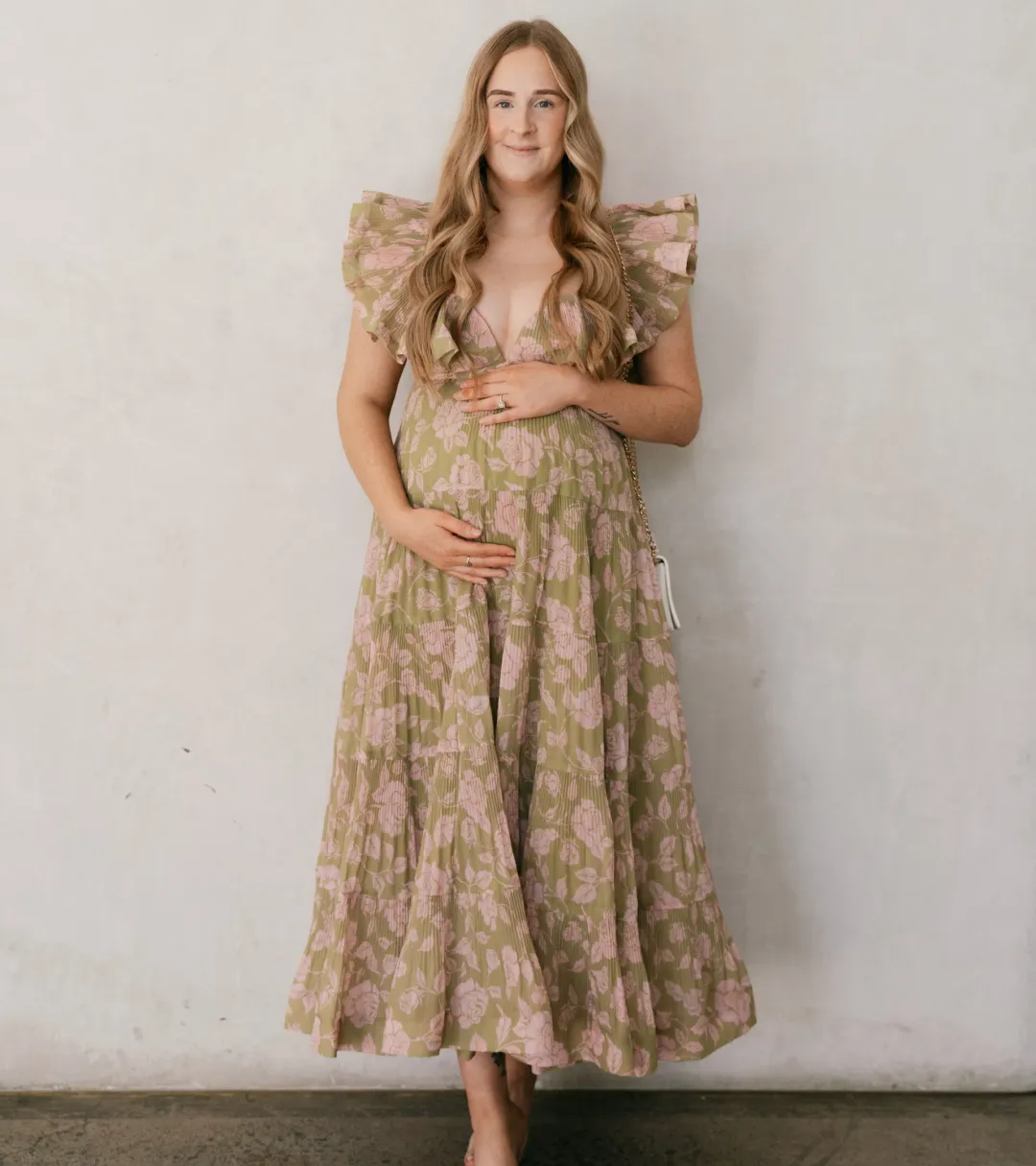 Zimmermann Lovestruck Pleated Gown Olive and Pink Rose Size 3 / AU 10-12 for rent on The Volte - main image