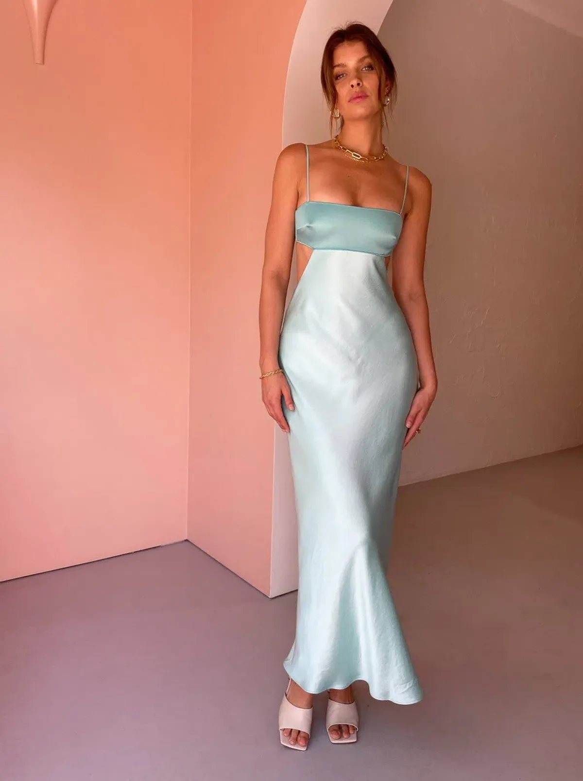 Bec & Bridge Agatha Cut Out Midi Dress in Cool Mint Size 8 - Image 1