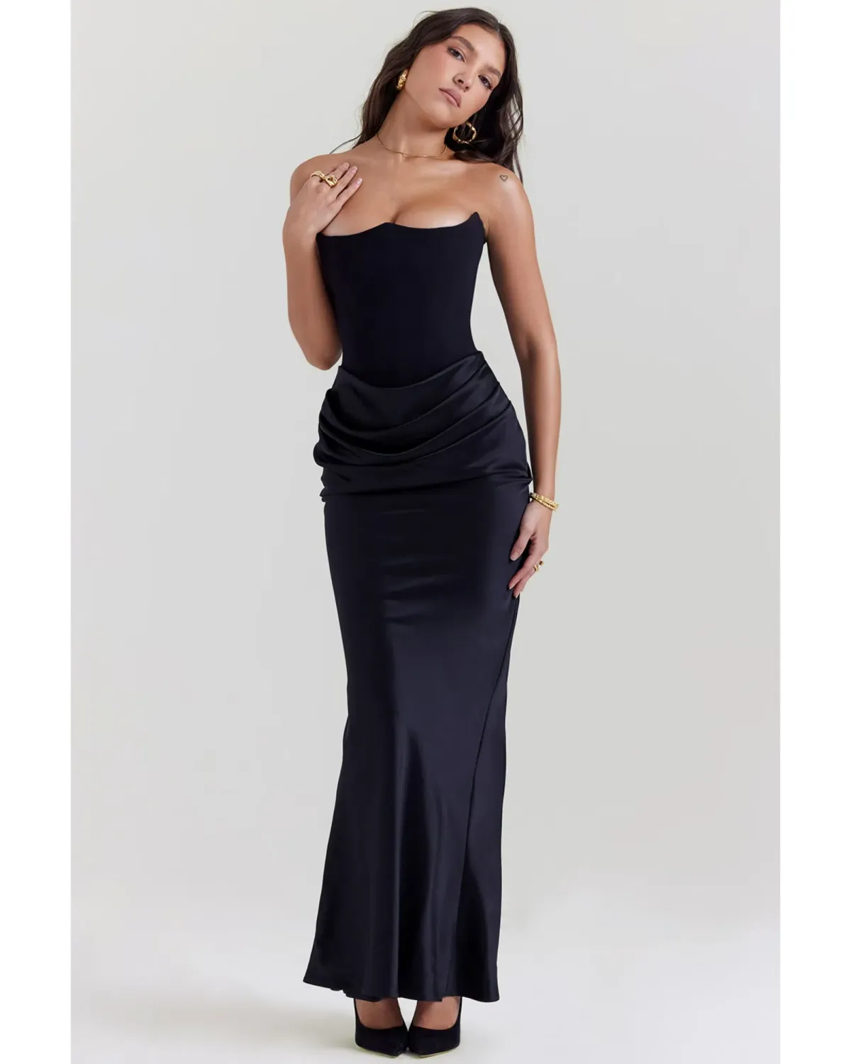 House Of CB Persephone Strapless Corset Dress Black Size AU 8 for rent on The Volte - main image