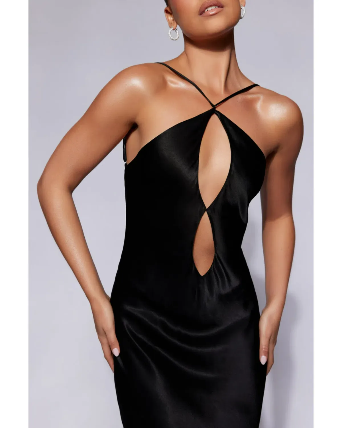 MESHKI Lucia Satin Cut Out Maxi Dress Black Size Small / AU 8 - Image 2