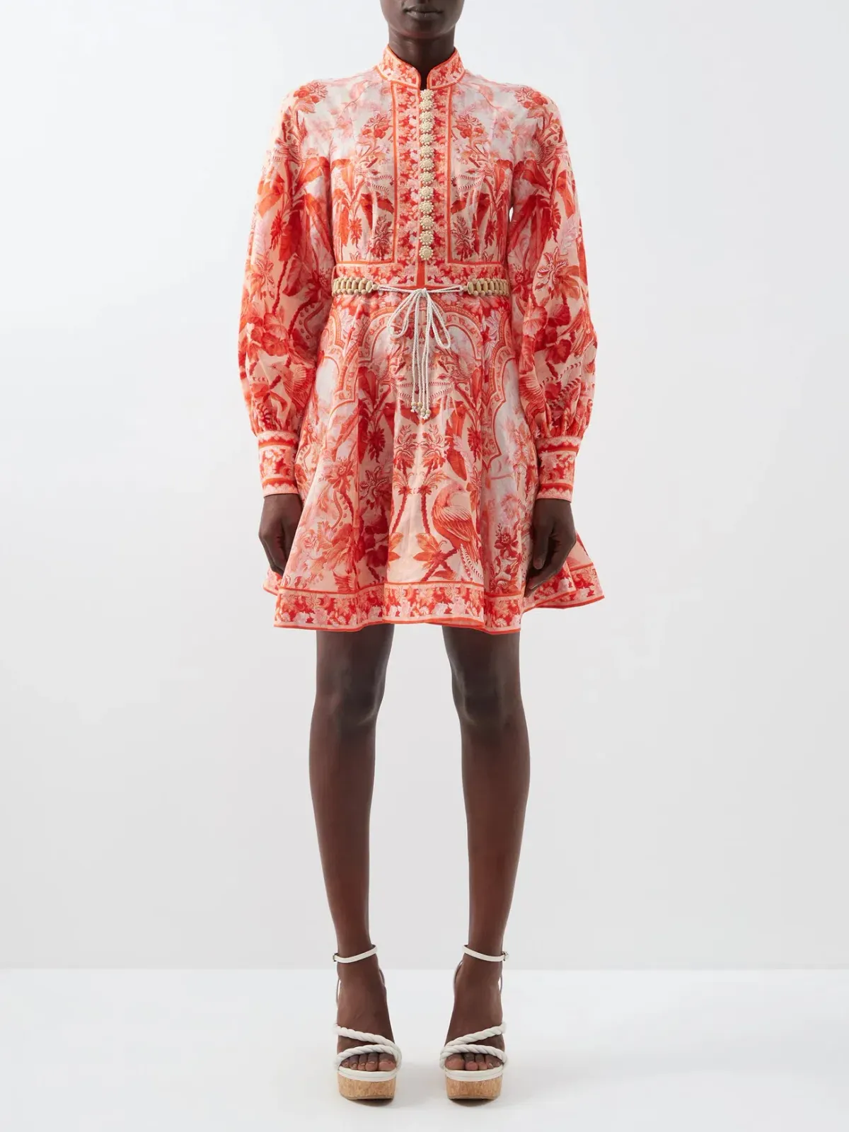 Zimmermann Lyre Billow Sleeve Mini Dress in Red Palm Print Size 2 / AU 12 for rent on The Volte - main image