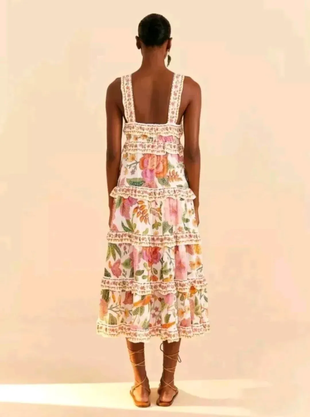 Farm Rio Macaw Bloom Ruffle Tropical Tiered Sundress Floral Size S / AU 8 for rent on The Volte - main image