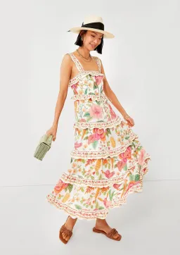 Farm Rio Macaw Bloom Ruffle Tropical Tiered Sundress Floral Size S / AU 8 for rent on The Volte - image 1